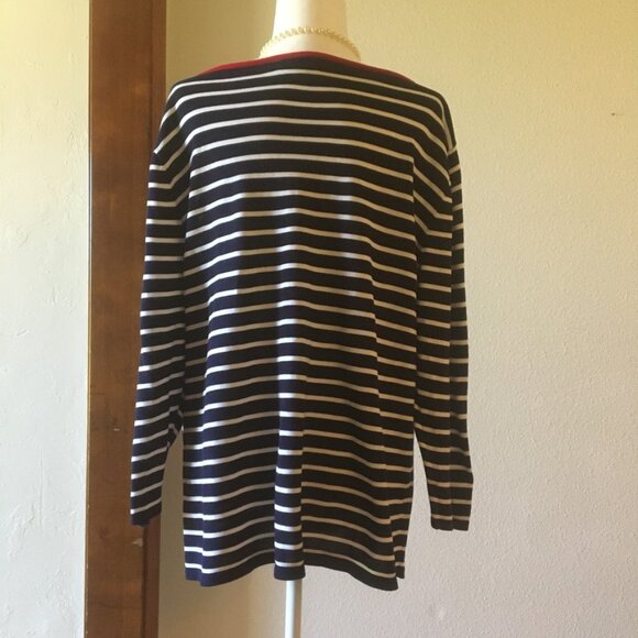 LRL Navy White Stripes Sweater Classic Pullover Preppy Boat Neck 100% Cotton XXL - Picture 3 of 6